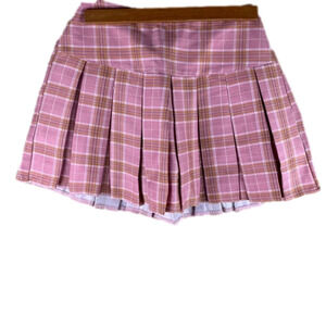 PINK  Plaid Pleated Skort